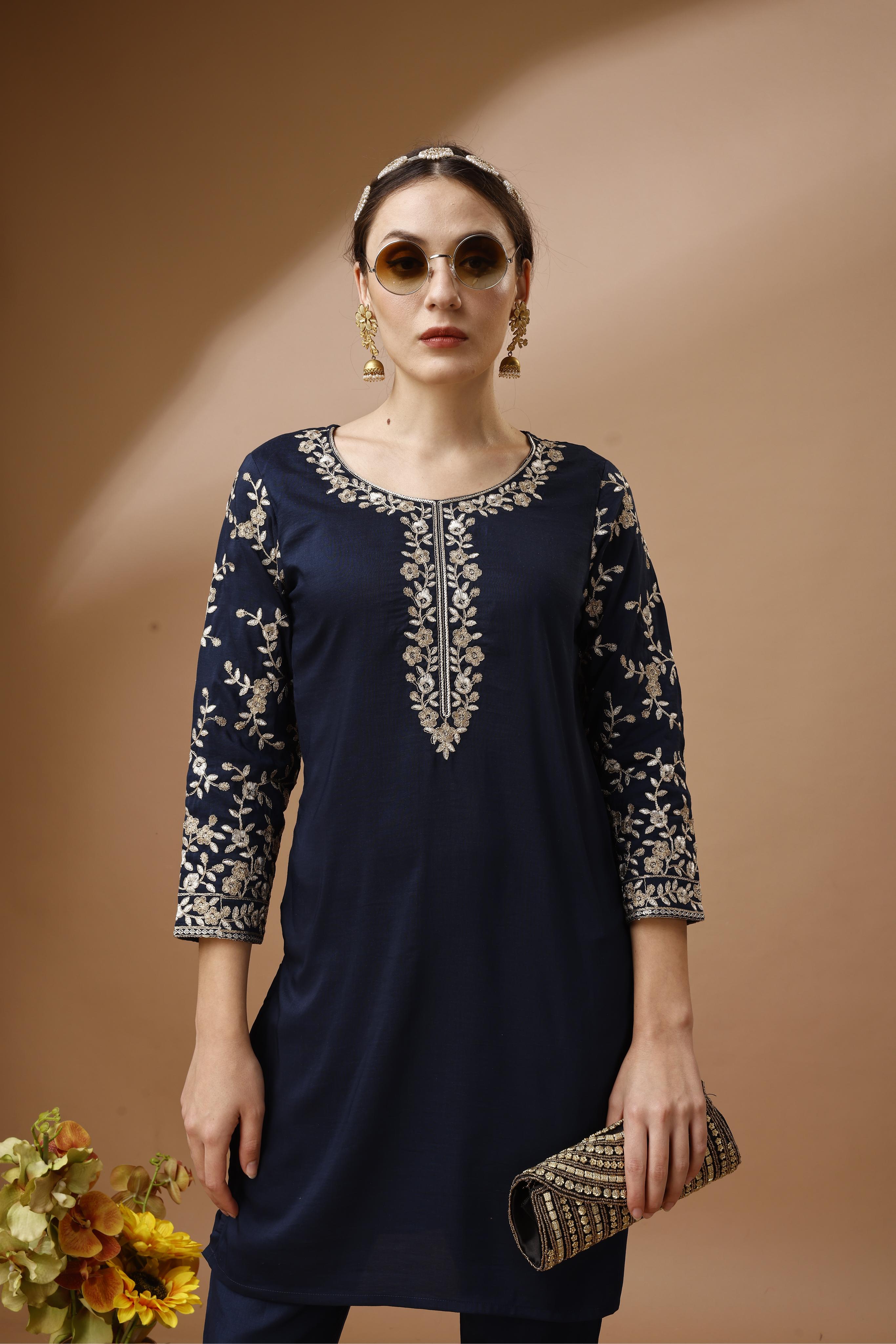 Zari Embroidered Tunic With Trouser Co-Ords